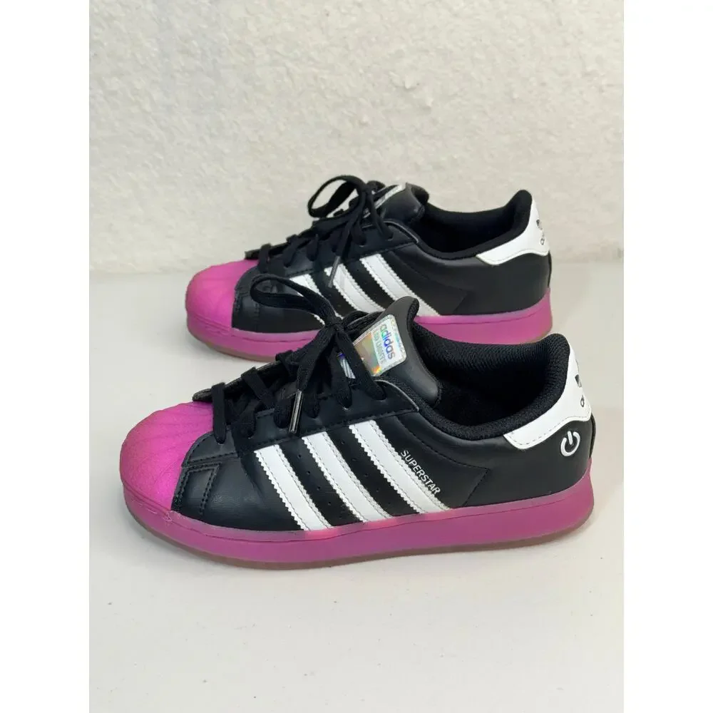 Adidas Superstar LED Lights Sneaker Shoes Core Black & Purple Burst Kids Size 3